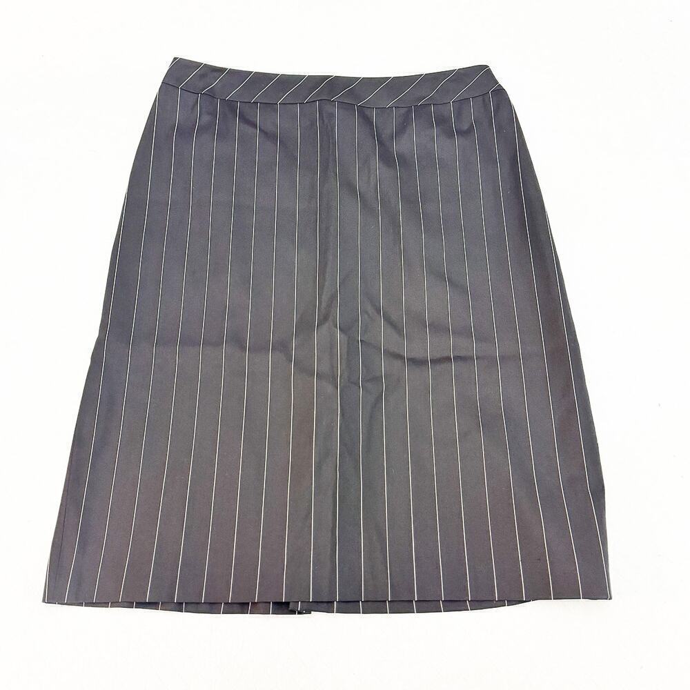 Feraud Virgin Wool Pinstripe Pencil Straight Navy Skirt Cream Stripe Size 42
